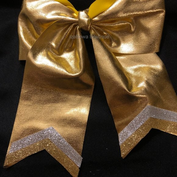 Gold Foil Sparkle Cheer Bow 5B2258 Handmade NWT Boutique - Picture 2 of 3